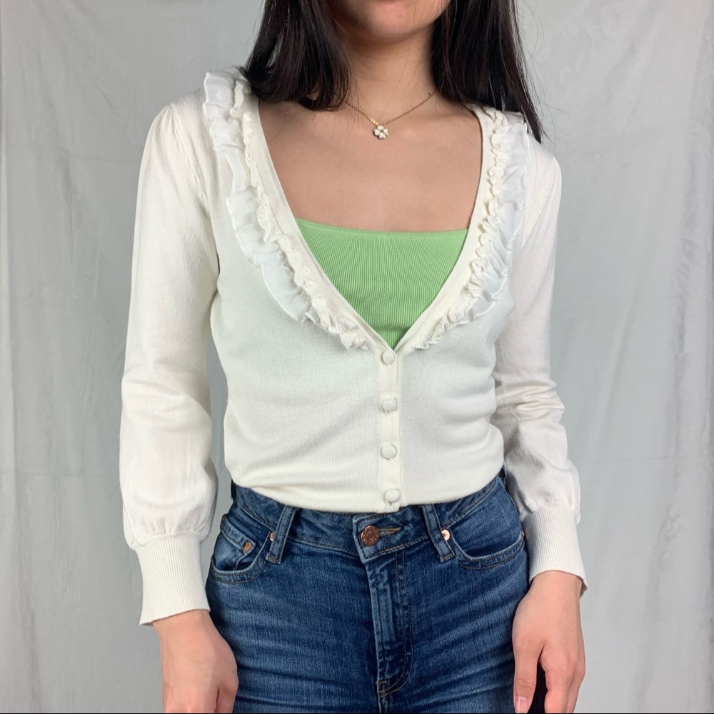 urban behaviour small white frill trim cardigan